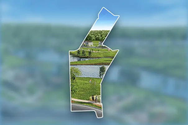 Map-shaped cutout showing a scenic park view in Allen Park, MI, representing local medical care.